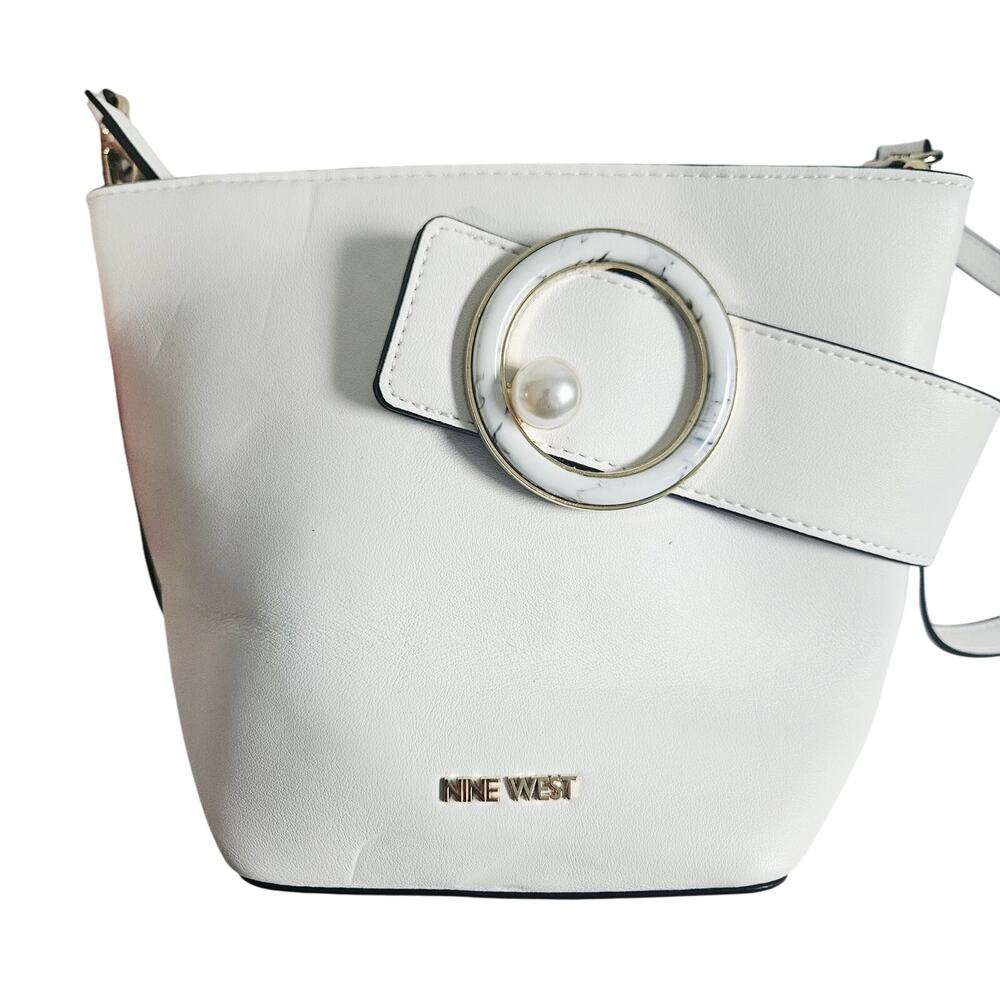 Nine West Marble Accent Purse White Leather Preppy Elevated Basic Shoulder Bag